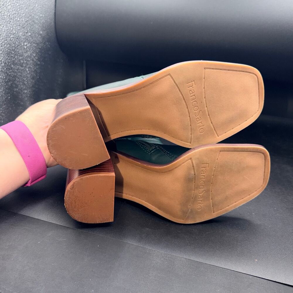 Franco Sarto Stevie Green Leather Ankle Boots Block Heel Size 5.5 - Picture 9 of 12